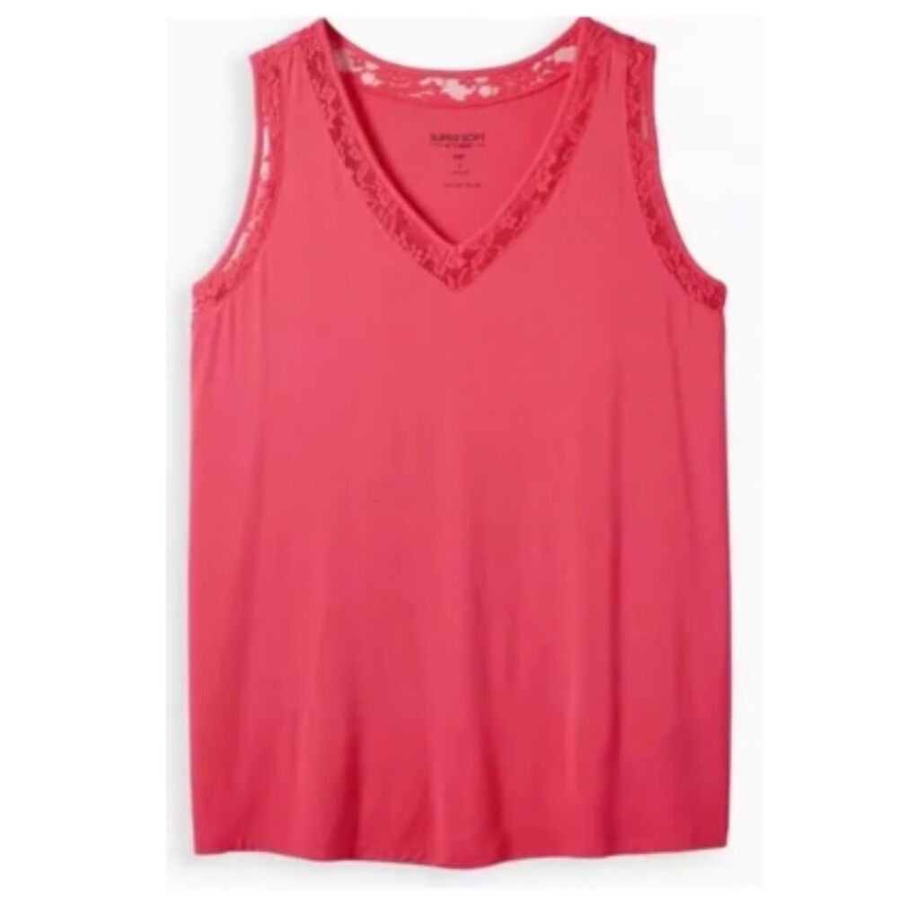 Torrid Super Soft Raspberry Pink Sleeveless Lace Trim V-Neck Tank Size 2 2x NWT